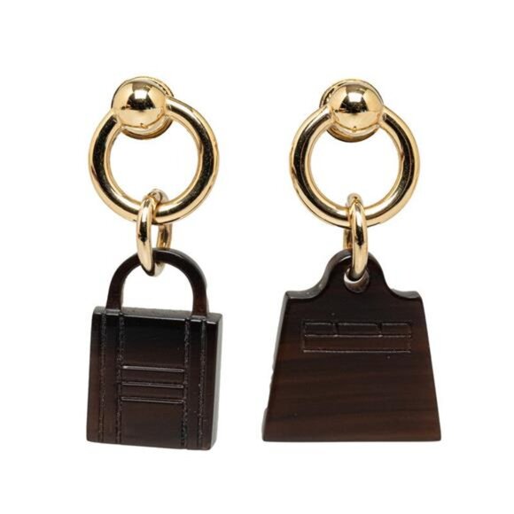 Hermes Gold Plated Buffalo Horn Amulettes Maroquinier Earrings - Picture 2 of 6